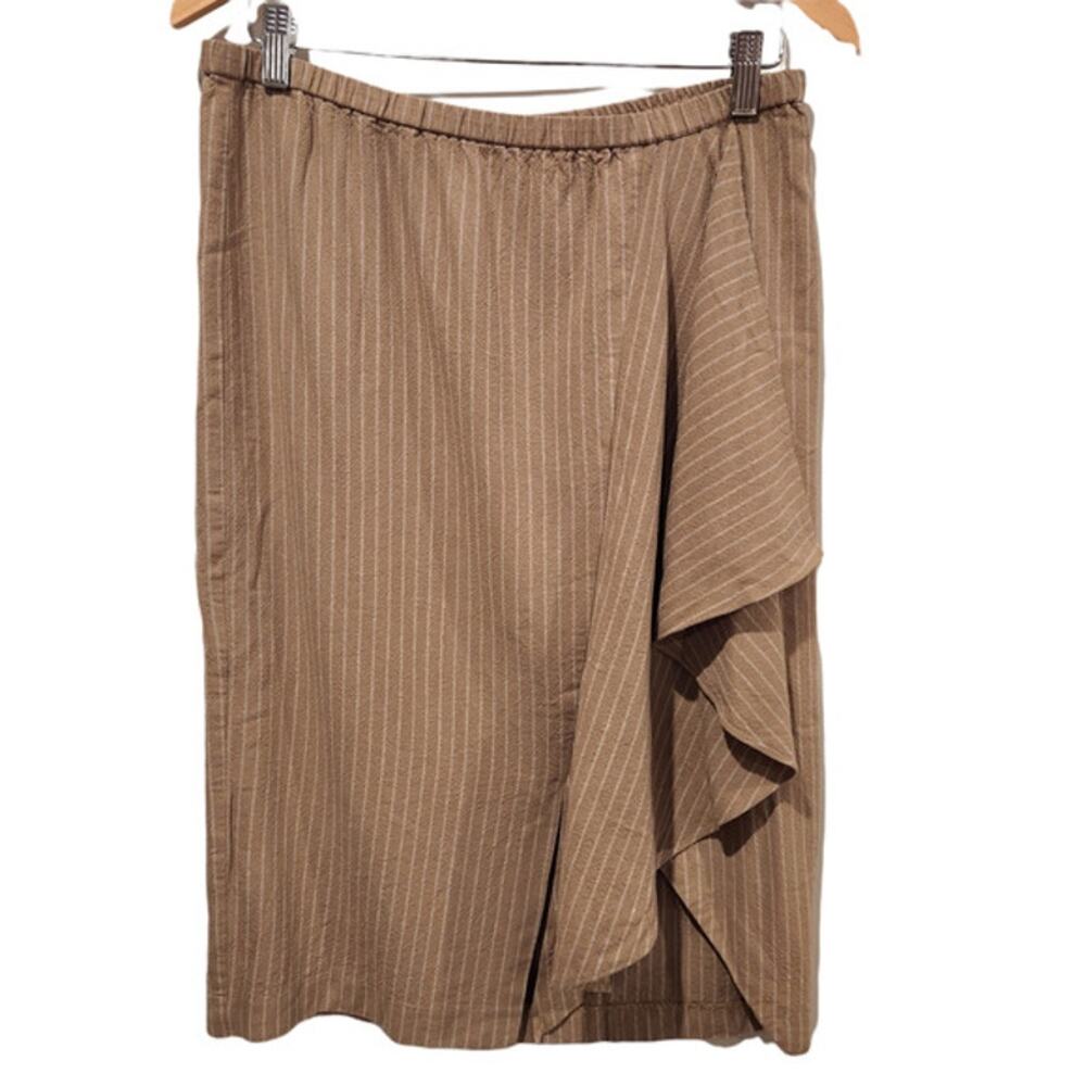 J Jill Womens Tan Striped Linen Blend Ruffle Midi Skirt Size Small
